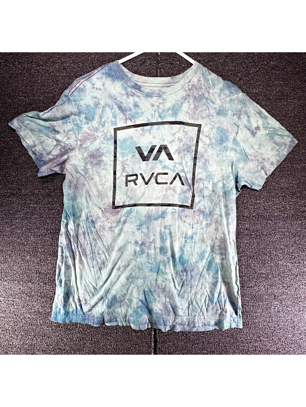 RVCA T Shirt Mens Large Tie Dye Blue Gray Box Logo Vintage Wash Graphic Tee